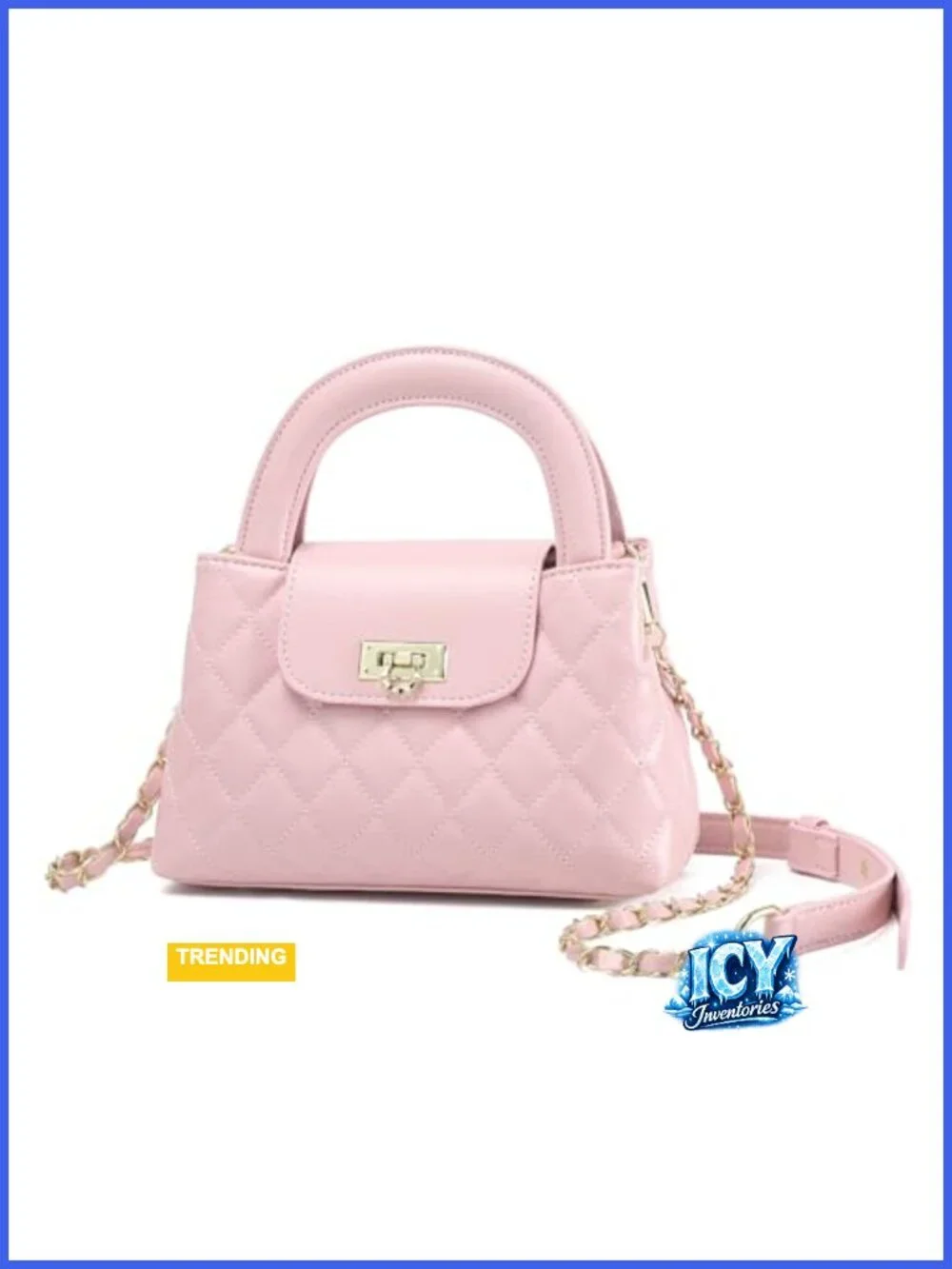 Small Quilted Crossbody Purse for Women Faux Leather Top Handle Bag with Chain